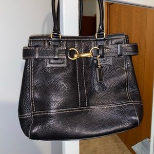Coach Hampton Black Pebble Leather Shoulder Bag
